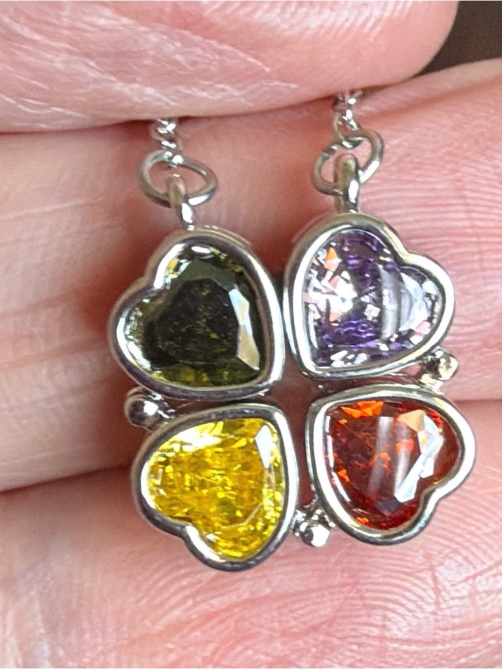 Multicolor Heart Gem Clover Pendant Necklace - Multi Functional Pendant - Picture 9 of 9